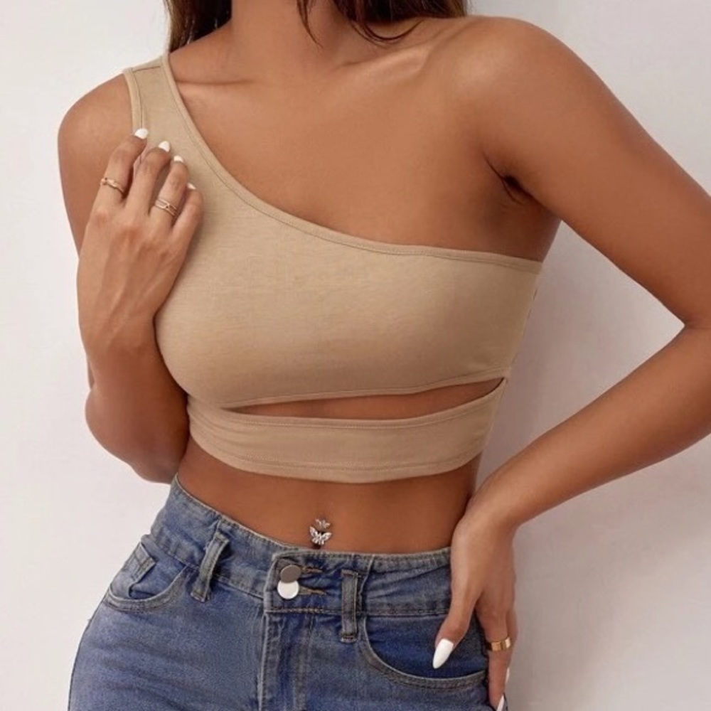 One Shoulder Crop Top with Cut Out